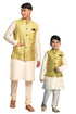 VASTRAMAY Yellow Woven Jacket With Cream Kurta and Pyjama Baap Beta Set